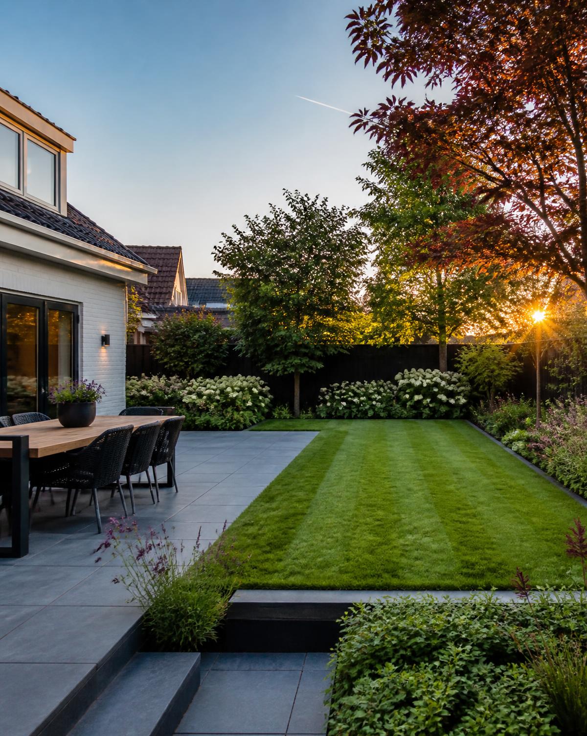 Tuin in Lelystad met nieuw gazon en bestrating, aangelegd door de hoveniers van FastFix Cleaning